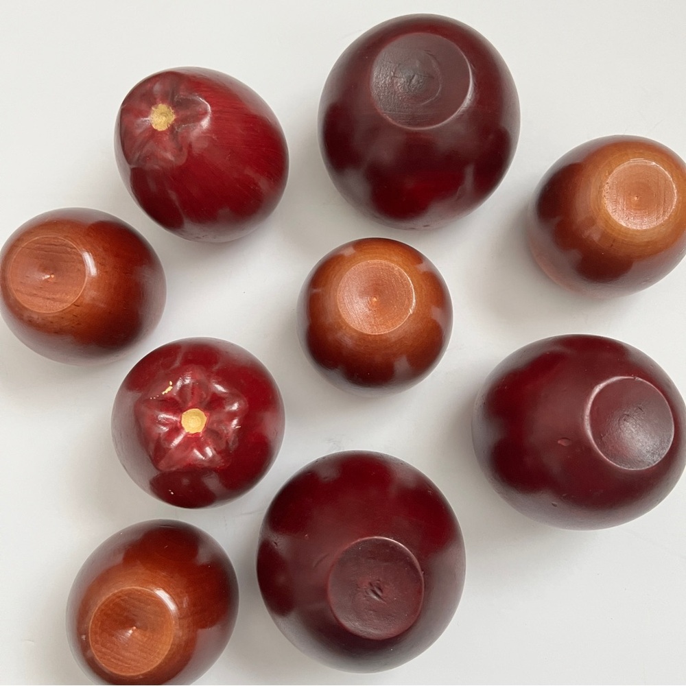 Decorative Wooden Apples Lot of 9 Artificial Red Wood Farmhouse Apple Assortment - Picture 5 of 5